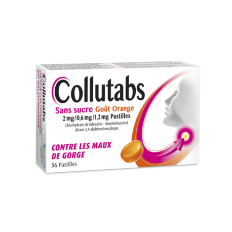 COLLUTABS MAL DE GORGE SANS SUCRE GOUT ORANGE 36 PASTILLES