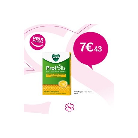 VICKS PASTILLES COEUR LIQUIDE PROPOLIS POUR LA GORGE 16 PASTILLES