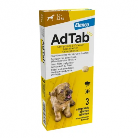 ADTAB CHIENS 1.3-2.5KG PUCES ET TIQUES 3 COMPR A CROQUER