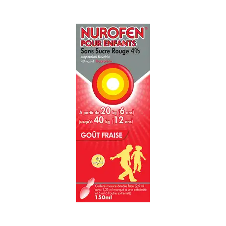 NUROFEN ENFANT 4% SIROP ROUGE SANS SUCRE GOUT FRAISE 200 ML