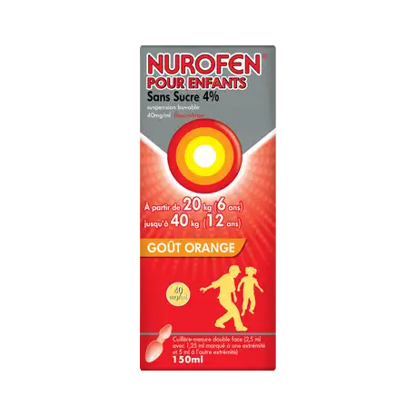 NUROFEN ENFANT 4% SIROP SANS SUCRE GOUT FRAISE 200 ML