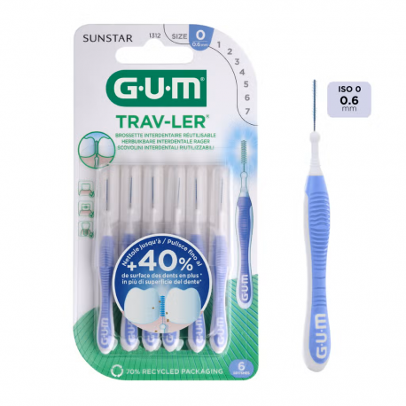 GUM TRAV-LER BROSSETTES INTERDENTAIRES TAILLE 0 0.6MM 6 PIECES