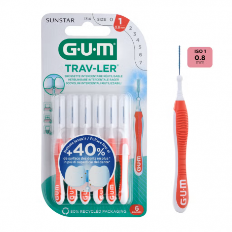 GUM TRAV-LER BROSSETTE INTERDENTAIRE TAILLE 1 0.8 MM 6 PIECES